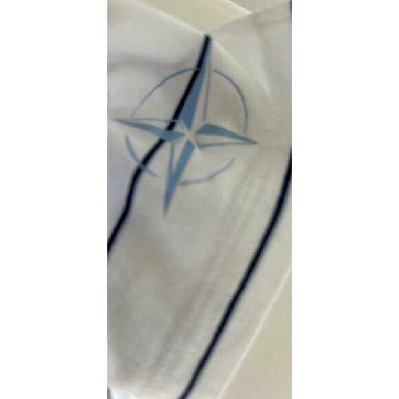 B DRADDY PIMA Cotton Polo Shirt Pocket Embroidered Logo White Blue Pinstripes - - Picture 8 of 8